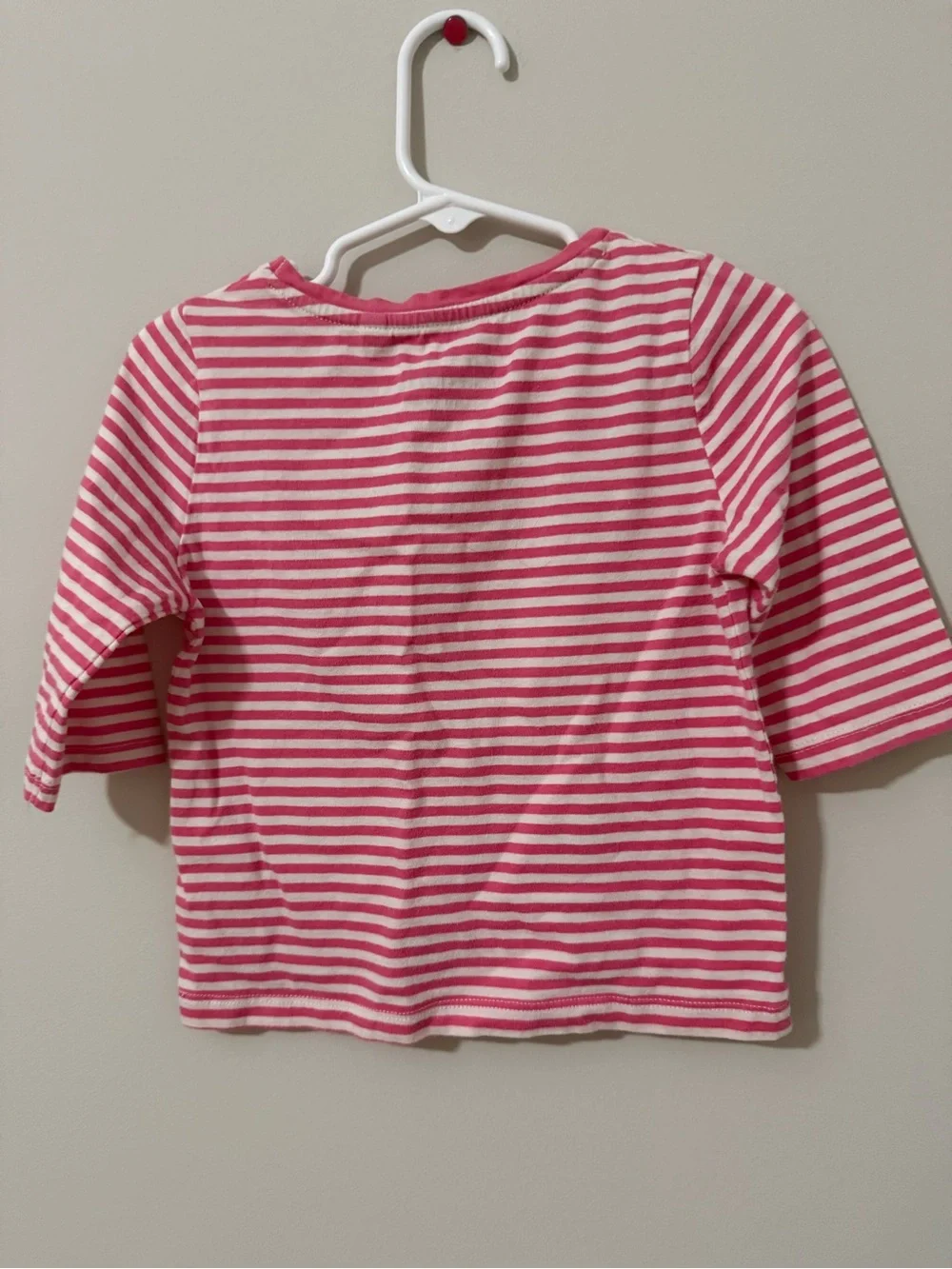 Mini Boden Pink & White Striped Long-Sleeve Top with Bee Embroidery